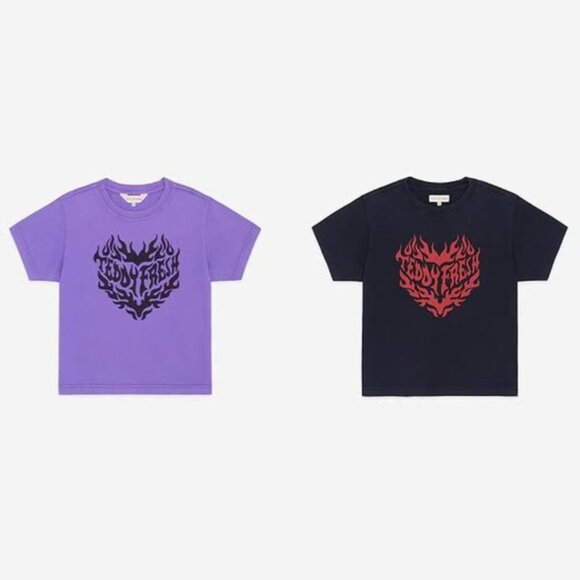 BNWT Teddy Fresh Y2K Flaming Hearts Black Baby Tee - XS, S, 2XL - Picture 2 of 4